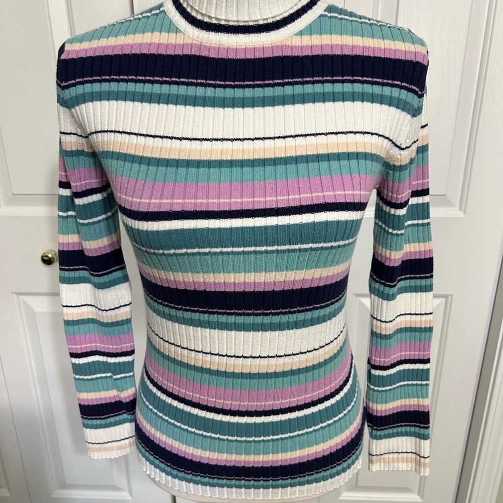 Y2K Vintage Multicolor Striped Turtleneck Sweater